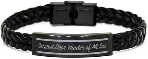 Greatest Deer Hunter of All Time Braided Leather Bracelet Personal Graduation Work Anniversary Retirement Present Stunning Black Laser Engraving in Saudi Arabia