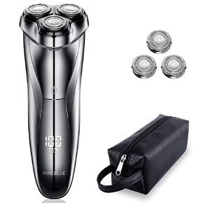 Electric Shaver, Rechargeable Men's Rotary Razor with Pop-up Sideburn Trimmer, Leather Bag and LCD Power Indicator, Fast Charging, Compact Wet and Dry Shaver in Kuwait