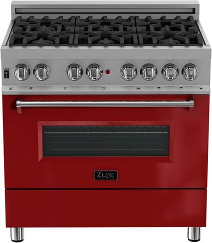 ZLINE 36" 4.6 cu. ft. Dual Fuel Range with Gas Stove and Electric Oven in DuraSnow® with Color Options (RAS-SN-36) (Gloss Red) in Saudi Arabia