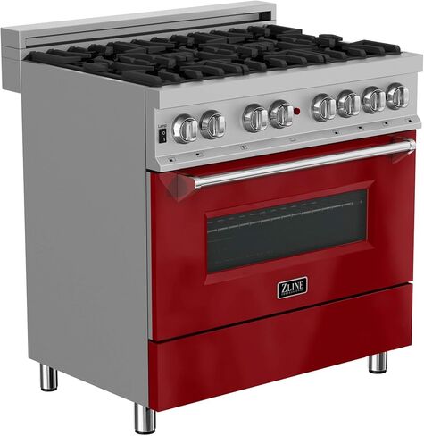 ZLINE 36" 4.6 cu. ft. Dual Fuel Range with Gas Stove and Electric Oven in DuraSnow® with Color Options (RAS-SN-36) (Gloss Red) in Saudi Arabia