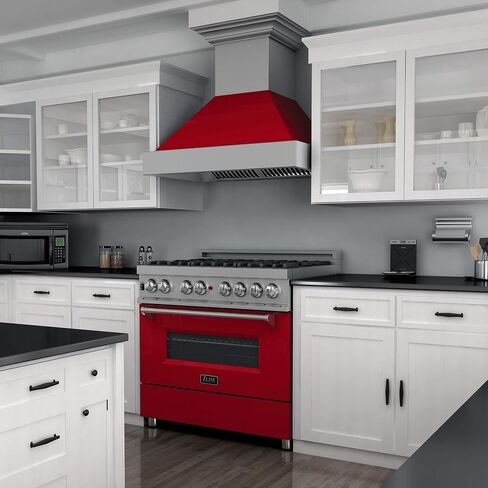 ZLINE 36" 4.6 cu. ft. Dual Fuel Range with Gas Stove and Electric Oven in DuraSnow® with Color Options (RAS-SN-36) (Gloss Red) in Saudi Arabia