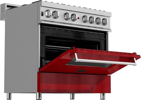 ZLINE 36" 4.6 cu. ft. Dual Fuel Range with Gas Stove and Electric Oven in DuraSnow® with Color Options (RAS-SN-36) (Gloss Red) in Saudi Arabia