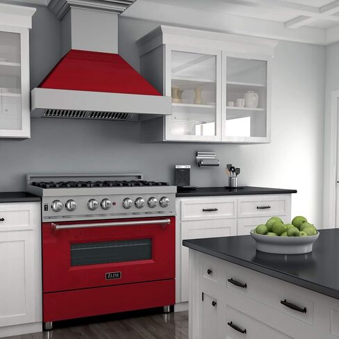 ZLINE 36" 4.6 cu. ft. Dual Fuel Range with Gas Stove and Electric Oven in DuraSnow® with Color Options (RAS-SN-36) (Gloss Red) in Saudi Arabia