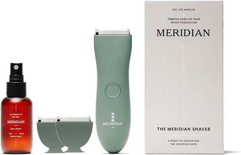 The Maintenance Package by Meridian: Includes Men’s Waterproof Electric Below-The-Belt Trimmer (Sage), 2 Replacement Blades, and The Spray (50 mL) in Kuwait