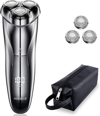 Electric Shaver, Rechargeable Men's Rotary Razor with Pop-up Sideburn Trimmer, Leather Bag and LCD Power Indicator, Fast Charging, Compact Wet and Dry Shaver in Kuwait
