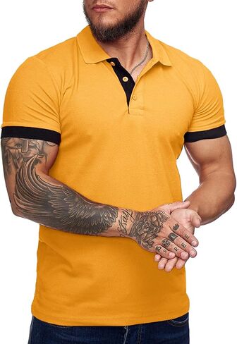 Zuoyouzi Men's Short Sleeve Casual Slim Fit Polo Shirts Basic Designed Classic Cut Cotton Shirts in Kuwait