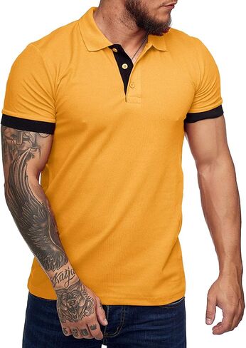 Zuoyouzi Men's Short Sleeve Casual Slim Fit Polo Shirts Basic Designed Classic Cut Cotton Shirts in Kuwait