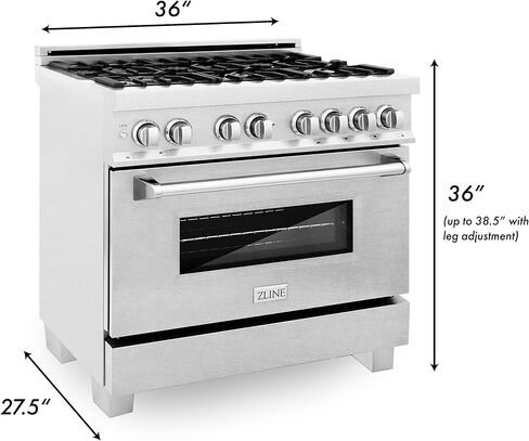 ZLINE 36" 4.6 cu. ft. Dual Fuel Range with Gas Stove and Electric Oven in DuraSnow with Color Options (RAS-SN-36) (DuraSnow Stainless Steel) in Saudi Arabia