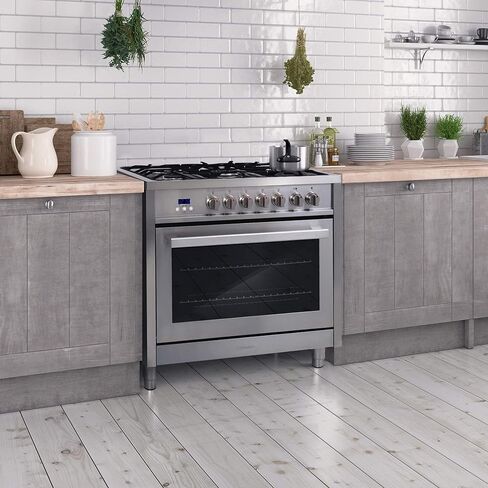 COSMO F965 36 in. 220/240V Dual Fuel Range with 5 Gas Burners, Electric Convection Oven with 3.8 cu. ft. Capacity, 8 Functions, Black Porcelain Interior in Stainless Steel in Saudi Arabia