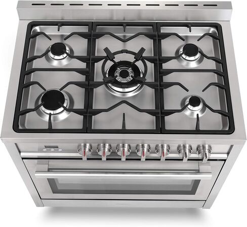 COSMO F965 36 in. 220/240V Dual Fuel Range with 5 Gas Burners, Electric Convection Oven with 3.8 cu. ft. Capacity, 8 Functions, Black Porcelain Interior in Stainless Steel in Saudi Arabia