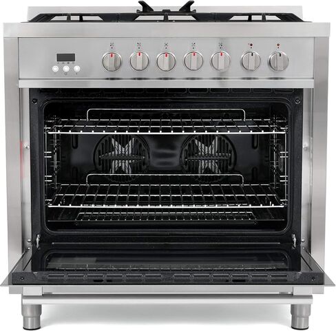 COSMO F965 36 in. 220/240V Dual Fuel Range with 5 Gas Burners, Electric Convection Oven with 3.8 cu. ft. Capacity, 8 Functions, Black Porcelain Interior in Stainless Steel in Saudi Arabia