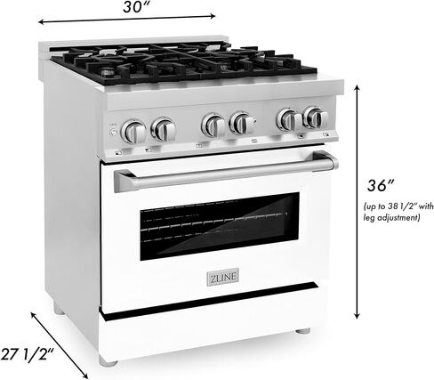 ZLINE 30" 4.0 cu. ft. Dual Fuel Range with Gas Stove and Electric Oven in Stainless Steel and White Matte Door (RA-WM-30) in Saudi Arabia