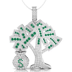 3.16 Carat White and Green Cubic Zirconia Handmade Dollar Bag Money Tree Charm Pendant for Women or Men in 925 Sterling Silver (VVS, 3 1/6 CTW) CZ Pendant by Octa Pearl in Saudi Arabia