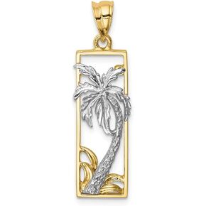 Solid 14k Yellow and White Gold Two Tone Palm Tree Pendant Charm in Saudi Arabia