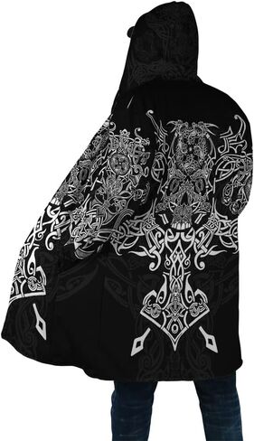 YYDSR Mens Hooded Cloak Viking Ravens of Odin 3D Printing Winter Warm Fleece Casual Coat Unisex(US Size) in Saudi Arabia
