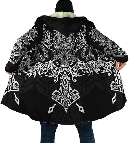YYDSR Mens Hooded Cloak Viking Ravens of Odin 3D Printing Winter Warm Fleece Casual Coat Unisex(US Size) in Saudi Arabia