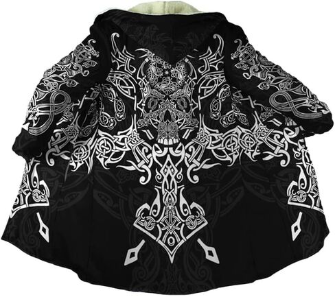 YYDSR Mens Hooded Cloak Viking Ravens of Odin 3D Printing Winter Warm Fleece Casual Coat Unisex(US Size) in Saudi Arabia