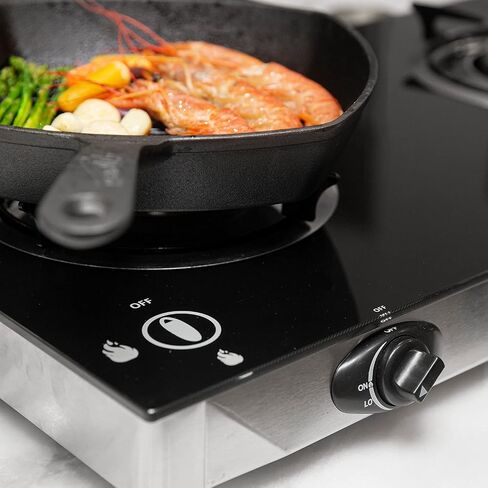 XtremepowerUS 2 Burner Propane Gas Stove, 25,516 BTU Portable Camping Cooktop with Auto Ignition, Tempered Glass Top, LPG Outdoor Cooking Stove Camping, Tailgating, RV, Emergency & Backyard Cooking in Saudi Arabia