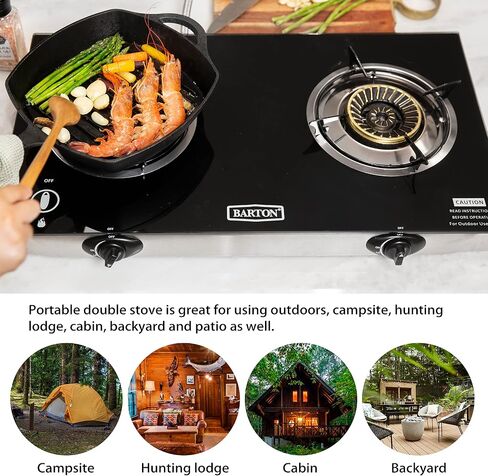 XtremepowerUS 2 Burner Propane Gas Stove, 25,516 BTU Portable Camping Cooktop with Auto Ignition, Tempered Glass Top, LPG Outdoor Cooking Stove Camping, Tailgating, RV, Emergency & Backyard Cooking in Saudi Arabia