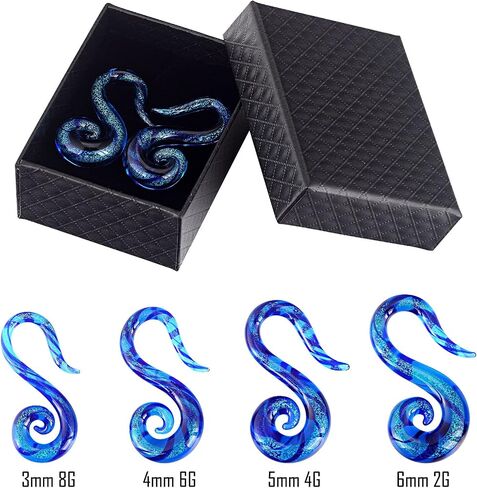 Stuppendux Seahorse شكل الأذن الزجاج دوامة التناقص التدريجي المقابس الأنفاق المتوسع شماعات مقاييس الأقراط تمتد الجسم ثقب المجوهرات مقاييس 8g-2g in Kuwait