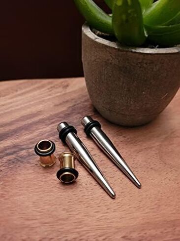 Surgical Steel Tapers and Gold Single Flare Tunnels Ear Stretching Kit Gauges 1g 0g 00g 1/2 9/16 5/8 in Saudi Arabia