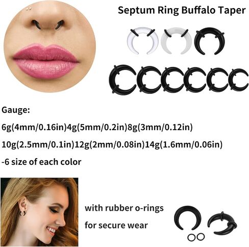 18 قطعة من Yolev أكريليك على شكل C Pincher Tapers Septum Buffalo Taper Expander مثقوب لحلمة الأنف حلقات حاجز كبيرة للنساء والرجال وغضروف الأذن والأنف (14G-4G) in Saudi Arabia