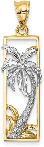 Solid 14k Yellow and White Gold Two Tone Palm Tree Pendant Charm in Saudi Arabia