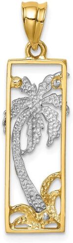 Solid 14k Yellow and White Gold Two Tone Palm Tree Pendant Charm in Saudi Arabia