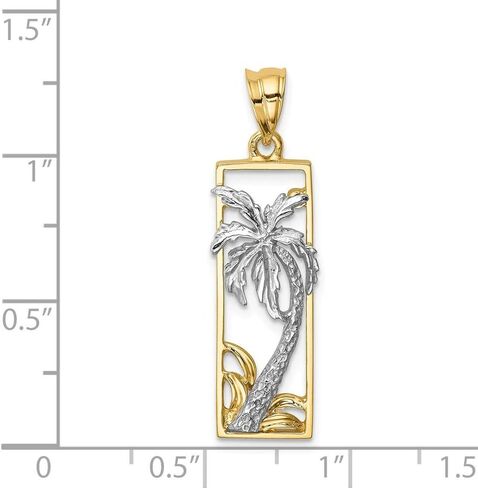 Solid 14k Yellow and White Gold Two Tone Palm Tree Pendant Charm in Saudi Arabia