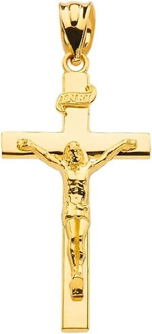 سحر قلادة الصليب الخطي الكاثوليكي من الذهب الأصفر عيار 10 قيراط INRI Crucifix - اختيار الحجم in Kuwait