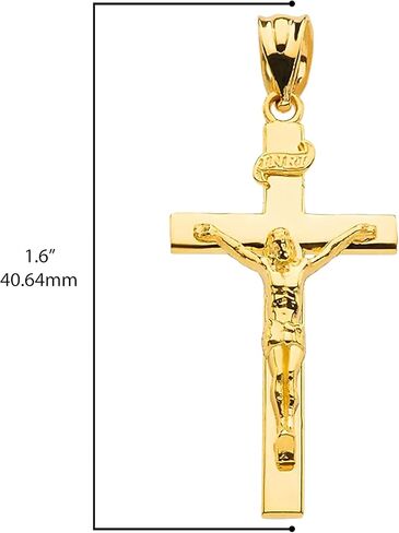 سحر قلادة الصليب الخطي الكاثوليكي من الذهب الأصفر عيار 10 قيراط INRI Crucifix - اختيار الحجم in Kuwait