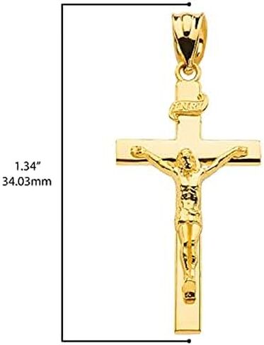 سحر قلادة الصليب الخطي الكاثوليكي من الذهب الأصفر عيار 10 قيراط INRI Crucifix - اختيار الحجم in Kuwait