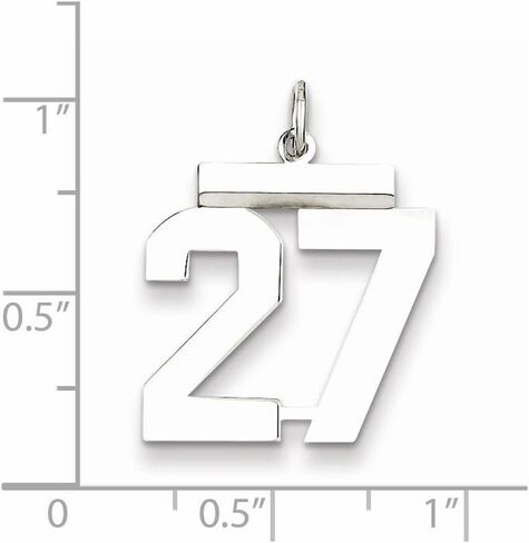 Solid 925 Sterling Silver Medium Number 27 Charm Pendant - 21mm x 16mm in Saudi Arabia