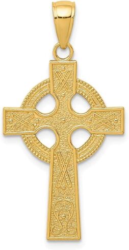 Solid 14k Yellow Gold Celtic Knot Irish Claddagh Cross Pendant Charm - 28mm x 17mm in Saudi Arabia