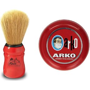 Arko/Omega Shaving Soap 90g in Traditional Bowl Case + TSF Shaving Brush Natural Boar Bristle, Red in Saudi Arabia