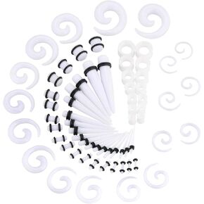 Beautidots 68 Pieces Ear Stretching Kit 14G-00G Gauges Expander Kit Acrylic Tapers Silicone Tunnels Spiral Tapers Body Piercing Jewelry Set