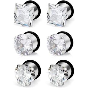 Vsnnsns 316L Surgical Stainless Steel Cubic Zirconia Ear Gauges Plugs Tunnels Taper Stretching Kit Expander Piercing Jewelry for Women Men 3mm 4mm 5mm 6mm 8mm 10mm 12mm Silver 3 Pairs in Saudi Arabia