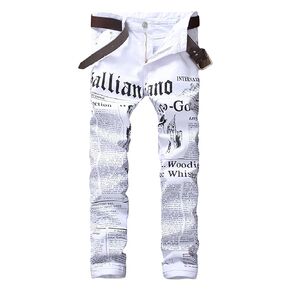 Longe Mens American USA Flag Printed Washed Jeans White Fit Trousers Pants