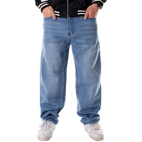 Ruiatoo Men's Baggy Jeans Classic Plain Loose Hip Hop Pants Dance Black Jeans Denim