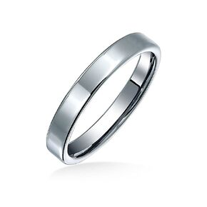 Bling Jewelry Unisex Personalized Plain Simple Thin Cigar Flat Couples Titanium Wedding Band Rings for Men Women Polished Black Silver Rose Gold Tone Comfort Fit 3MM