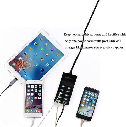 USB Charger USB Charging Station 10-Port USB Desktop hub Wall Charger, Suitable for iPhone/iPad/Samsung Galaxy Note Tablet Android Smartphone Multi-Function Device (Black) in Saudi Arabia