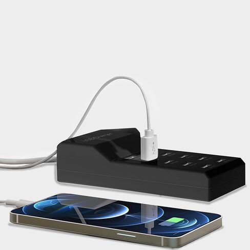 USB Charger USB Charging Station 10-Port USB Desktop hub Wall Charger, Suitable for iPhone/iPad/Samsung Galaxy Note Tablet Android Smartphone Multi-Function Device (Black) in Saudi Arabia