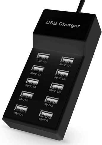 USB Charger USB Charging Station 10-Port USB Desktop hub Wall Charger, Suitable for iPhone/iPad/Samsung Galaxy Note Tablet Android Smartphone Multi-Function Device (Black) in Saudi Arabia
