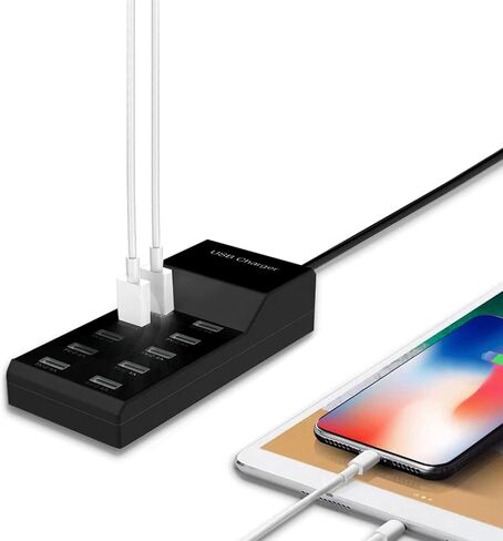 USB Charger USB Charging Station 10-Port USB Desktop hub Wall Charger, Suitable for iPhone/iPad/Samsung Galaxy Note Tablet Android Smartphone Multi-Function Device (Black) in Saudi Arabia