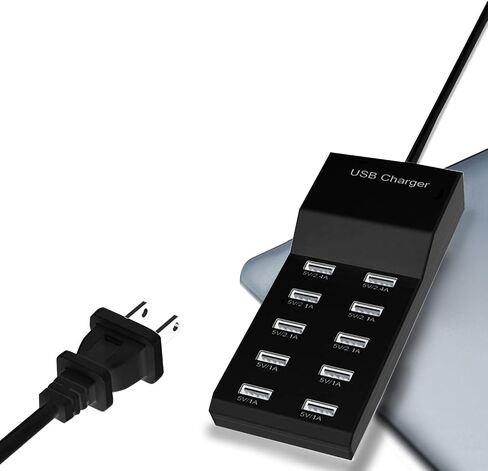 USB Charger USB Charging Station 10-Port USB Desktop hub Wall Charger, Suitable for iPhone/iPad/Samsung Galaxy Note Tablet Android Smartphone Multi-Function Device (Black) in Saudi Arabia