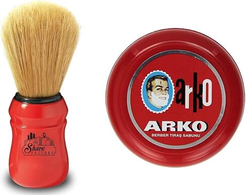 Arko/Omega Shaving Soap 90g in Traditional Bowl Case + TSF Shaving Brush Natural Boar Bristle, Red in Saudi Arabia