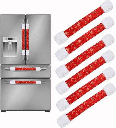 Ruisita 6 Pack Christmas Decorations Refrigerator Door Handle Cover Embroidered Snowflake Print with White Plush Trim Refrigerator Handle Cover for Kitchen Microwave Dishwasher Handle Decorations(6) in Saudi Arabia