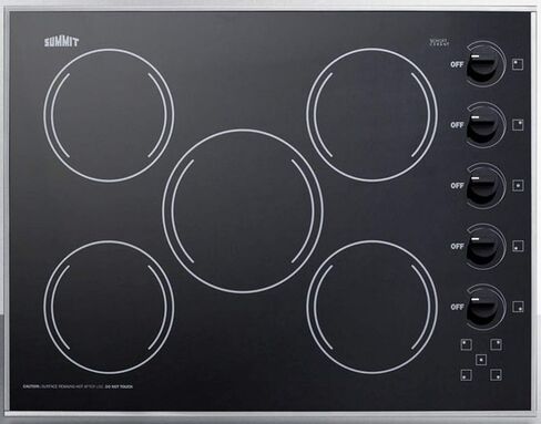 Summit Appliance CR5B273B 27" Wide 230V 5-Burner Radiant Cooktop in Smooth Black Ceramic Glass Surface, Stainless Steel Trim, Push-to-turn Knobs, Indicator Lights, E.G.O. Burners in Saudi Arabia