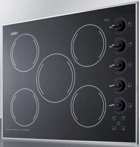 Summit Appliance CR5B273B 27" Wide 230V 5-Burner Radiant Cooktop in Smooth Black Ceramic Glass Surface, Stainless Steel Trim, Push-to-turn Knobs, Indicator Lights, E.G.O. Burners in Saudi Arabia