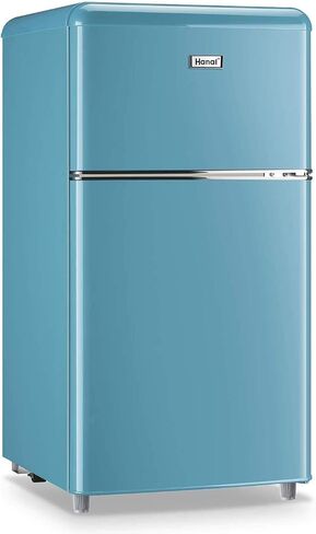 Compact Refrigerator 3.2 Cu.Ft WANAI Classic Retro Refrigerator 2 Door Mini Refrigerator Adjustable Remove Glass Shelves Refrigerator Suitable for Dorm Garage and Office in Saudi Arabia